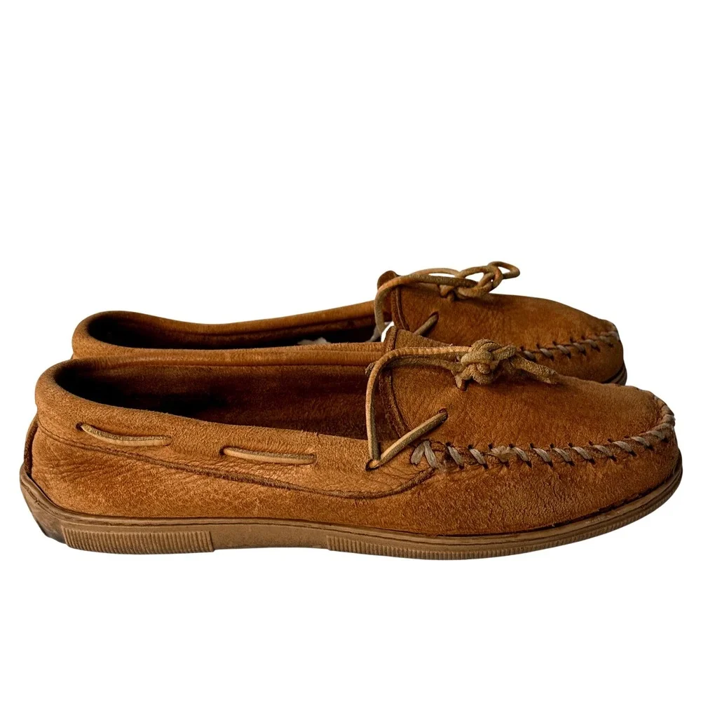 Vintage Minnetonka Moccasins  Men's Real Leather Size 9.5 Light Brown 1980's